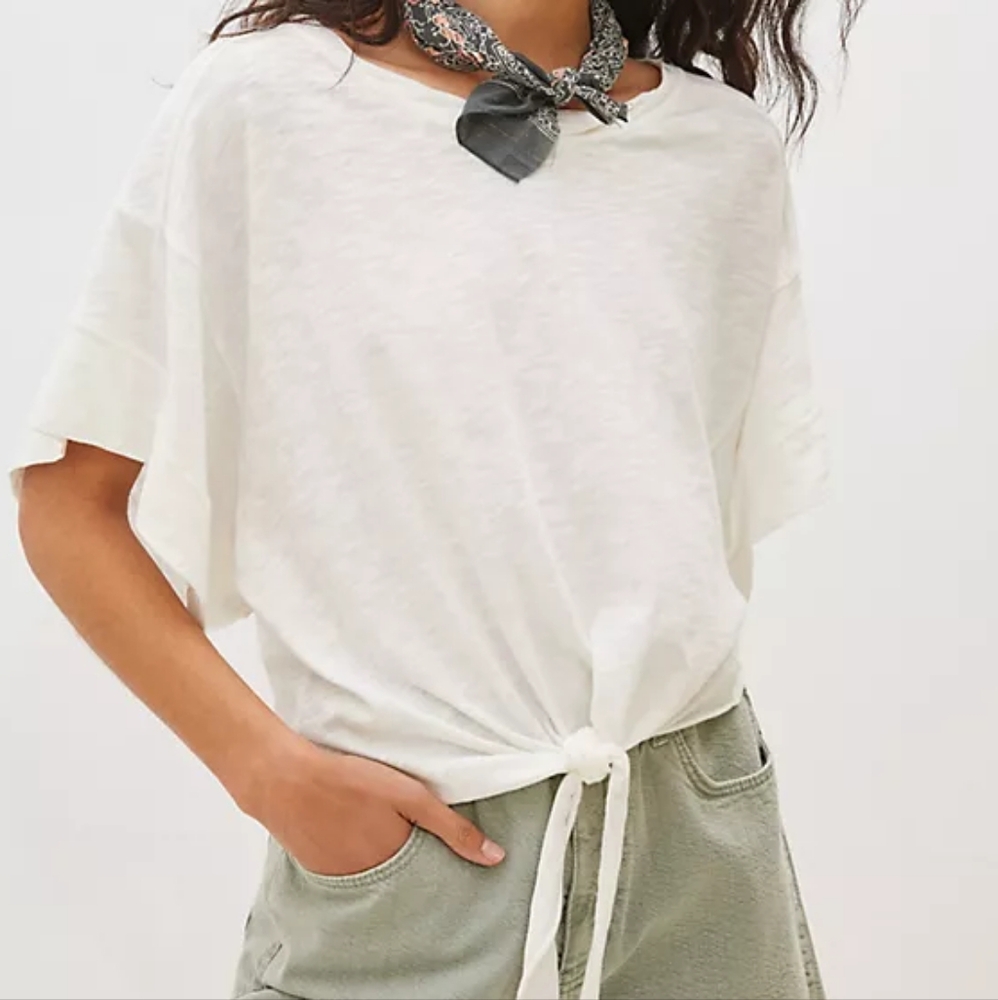 Anthropologie Pilcro Shelley Washed Top Tie Front Burnout Flutter White XS
